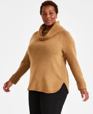 Style & Co Plus Size Waffle-Knit Cowlneck Sweater, Created for Macy's