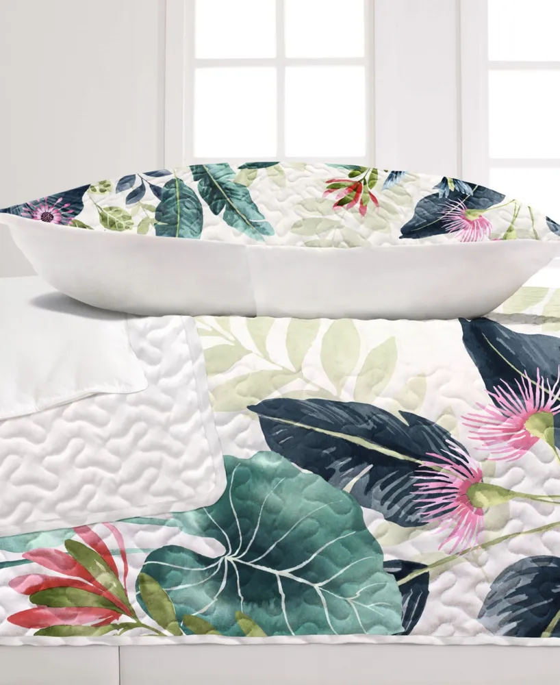 Elise and James Home Caicos Tropical Palm Wrinkle Resistant Piece Quilt Set