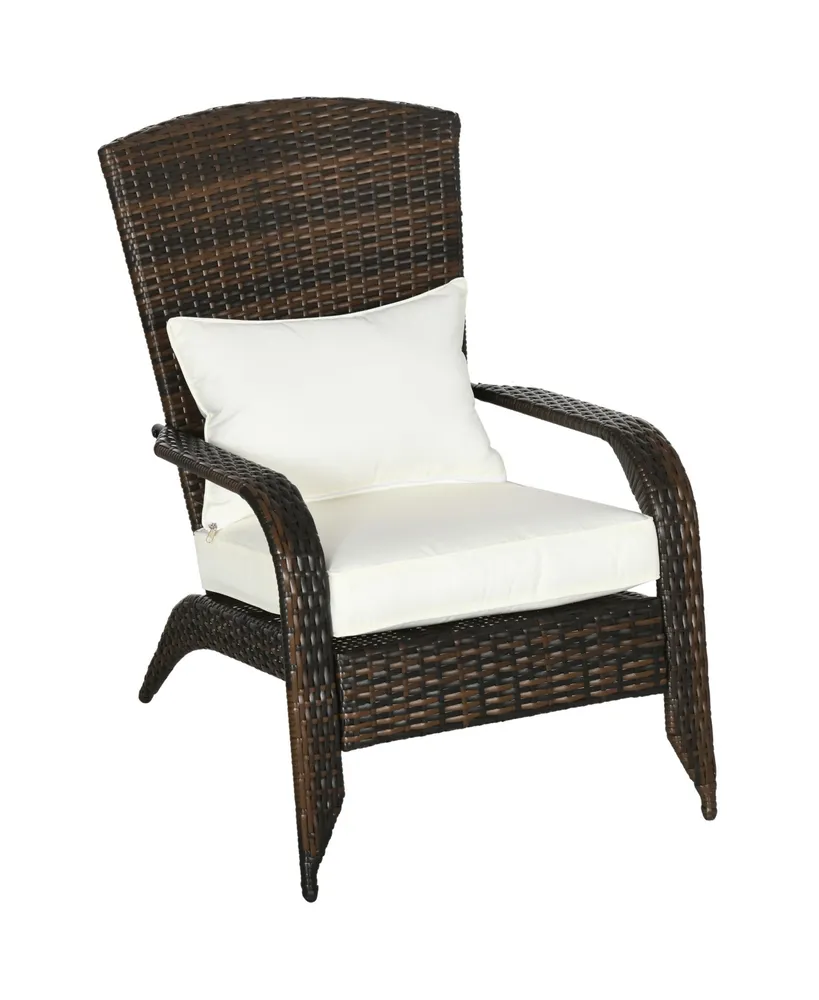 Outsunny Patio Wicker Adirondack Chair, Outdoor All-Weather Rattan Fire Pit Chair w/ Soft Cushions