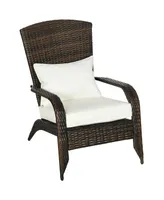 Outsunny Patio Wicker Adirondack Chair, Outdoor All-Weather Rattan Fire Pit Chair w/ Soft Cushions