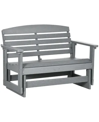 Outsunny 2-Person Outdoor Glider Bench Patio Double Swing Rocking Chair Loveseat w/ Slatted Hdpe Frame for Backyard Garden Porch, Light Gray