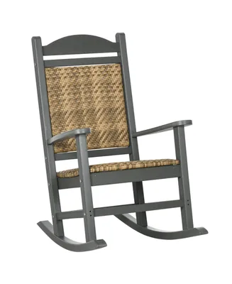Outsunny Outdoor Rocking Chair, Traditional Wicker Porch Rocker w/ Soft Padded Seat, Breathable Backrest, Fade