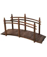 Outsunny 7.5' Fir Wood Garden Bridge Arc Walkway with Side Railings, Perfect for Backyards, Gardens, & Streams, Carbonized