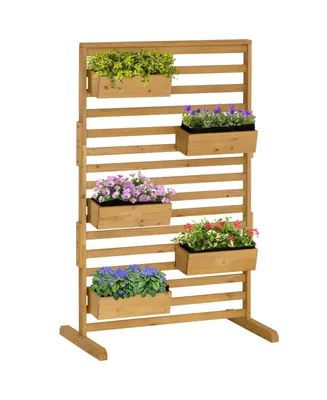 Outsunny Outdoor Plant Stand with 5 Hanging Flower Boxes and Slatted Trellis for Climbing Plants, Freestanding Wooden Lattice for Patio, Balcony, Porc