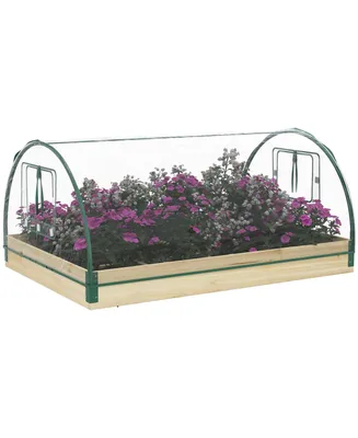 Outsunny 4' x 3' x 2' Raised Garden Bed with Greenhouse, Wooden Planter Box with Pvc Plant Cover, Roll Up Windows, Dual Use for Vegetables, Flowers, N