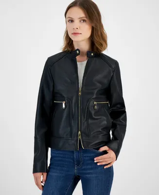 Sam Edelman Women's Leather Snap-Collar Jacket