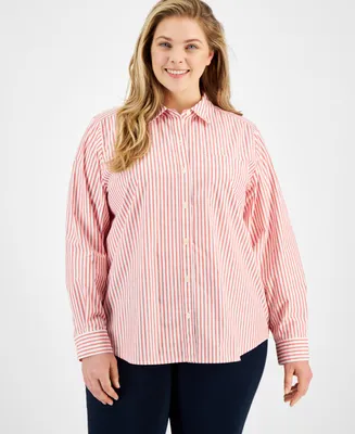 Style & Co Plus Size Striped Button-Down Shirt, Created for Macy's