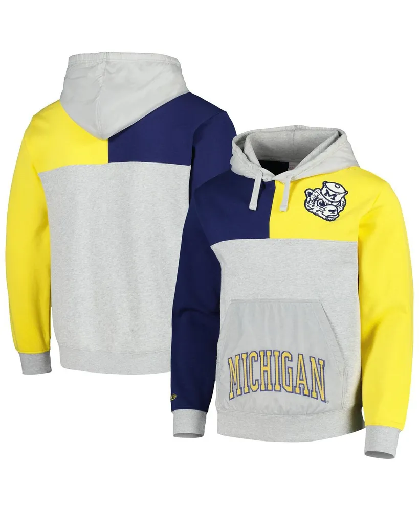 Men's Mitchell & Ness Heather Gray Michigan Wolverines Tie-Breaker Pullover Hoodie