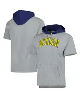 Men's Mitchell & Ness Heather Gray Michigan Wolverines Postgame Short Sleeve Pullover Hoodie