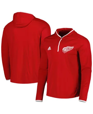 Men's adidas Red Detroit Wings Team Long Sleeve Quarter-Zip Hoodie T-shirt