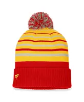 Men's Fanatics Red, Gold Calgary Flames True Classic Retro Cuffed Knit Hat with Pom