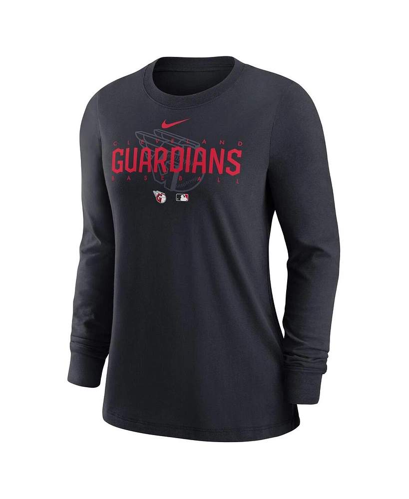 Women's Nike Navy Cleveland Guardians Authentic Collection Legend Performance Long Sleeve T-shirt