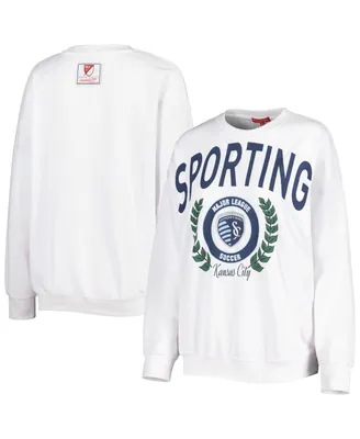 Women's Mitchell & Ness White Sporting Kansas City Logo 2.0 Pullover Sweatshirt