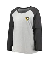 Women's Fanatics Sidney Crosby Heather Gray, Charcoal Pittsburgh Penguins Plus Name and Number Raglan Long Sleeve T-shirt