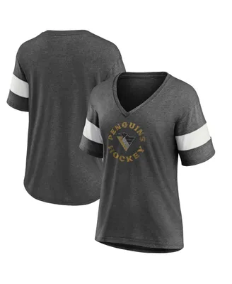 Women's Fanatics Heather Charcoal Pittsburgh Penguins Special Edition 2.0 Ring The Alarm V-Neck T-shirt