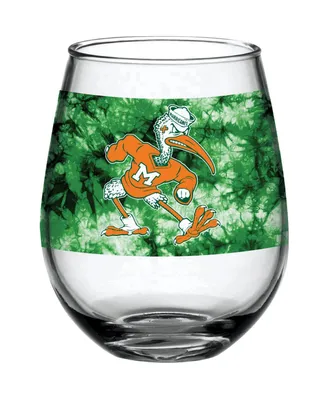 Miami Hurricanes 15 Oz Vintage-Like Tie-Dye Stemless Wine Glass