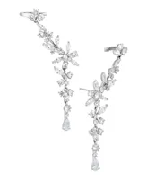 Eliot Danori Silver-Tone Cubic Zirconia Flower Climber Drop Earrings, Created for Macy's