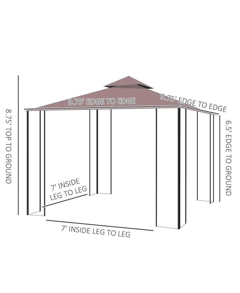 Outsunny 10' x 10' Outdoor Gazebo, Double Tiered Canopy Tent with Mesh Netting, and Steel Frame for Patio, Backyards and Parties, Coffee