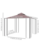 Outsunny 10' x 10' Outdoor Gazebo, Double Tiered Canopy Tent with Mesh Netting, and Steel Frame for Patio, Backyards and Parties, Coffee