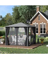 Outsunny Patio Gazebo 10' x 10' Outdoor Soft Top Canopy Tent with Zippered Mesh Sidewalls, Privacy Curtains, Netting Black