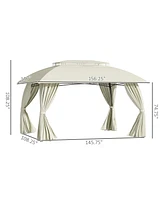 Outsunny 13' x 9' Patio Gazebo, Double Vented Roof, Steel Frame, Curtain Sidewalls, Outdoor Canopy Shelter for Garden, Lawn, Backyard, Deck