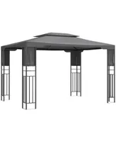 Outsunny 13' x 10' Patio Gazebo Outdoor Canopy Shelter with Double Vented Roof, Storage Shelves, Steel Frame for Lawn, Backyard and Deck
