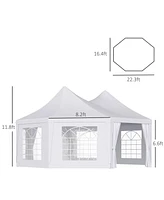 Outsunny 22' x 16' ft Canopy Party Event Tent with 2 Pull-Back Doors, Column-Less Event Space, & 8 Cathedral Windows