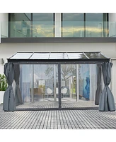 Outsunny 13' x 9.5' Outdoor Patio Gazebo with Sloping Polycarbonate Roof, Durable Aluminum Frame, & Netting Curtain