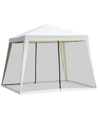 Outsunny 10'x10' Outdoor Party Tent Canopy with Mesh Sidewalls, Patio Gazebo Sun Shade Screen Shelter, Beige