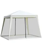 Outsunny 10'x10' Outdoor Party Tent Canopy with Mesh Sidewalls, Patio Gazebo Sun Shade Screen Shelter, Beige