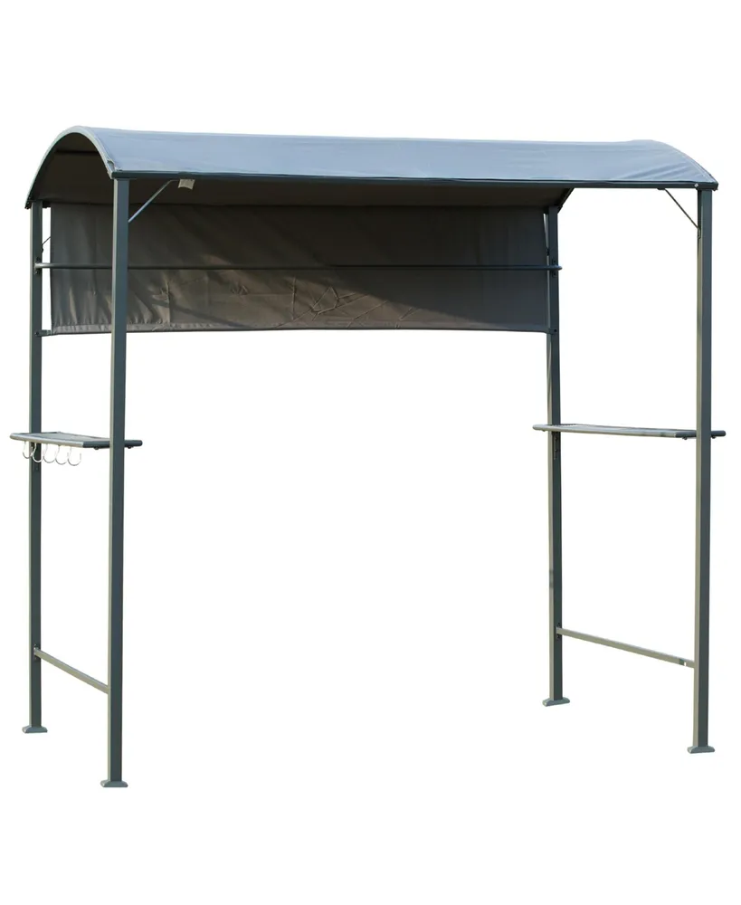 Outsunny 7FT Grill Gazebo Bbq Canopy with Sun Shade Panel Side Awning, 2 Exterior Serving Shelves, 5 Hooks for Patio Lawn Backyard