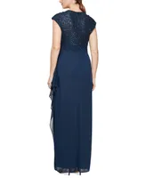 Alex Evenings Women's Lace-Bodice Cap-Sleeve Gown