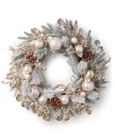 Holiday Lane Sugar Plum 24"H Pine Needle Wreath with Plastic Balls, Created for Macy's