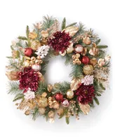 Holiday Lane Burgundy and Blush 24"H Wreath Wall Decoration with Berries, Created for Macy's