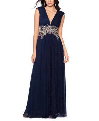 Betsy & Adam Women's Embroidered V-Neck Gown