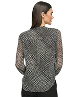 Tommy Hilfiger Women's Textured-Plaid Tie-Neck Top