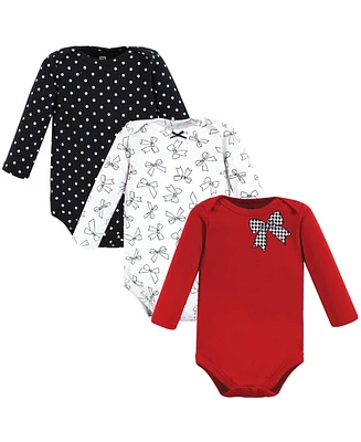 Hudson Baby Girls Cotton Long-Sleeve Bodysuits, Winter bows -Pack