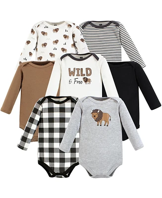 Hudson Baby Boys Cotton Long-Sleeve Bodysuits, Wild buffalo 7-Pack - 7