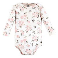 Hudson Baby Girls Cotton Long-Sleeve Bodysuits, Cinnamon pink prints -Pack