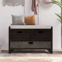 Storage Bench With Removable Basket And 2 Drawers, Fully Assembled Shoe Bench