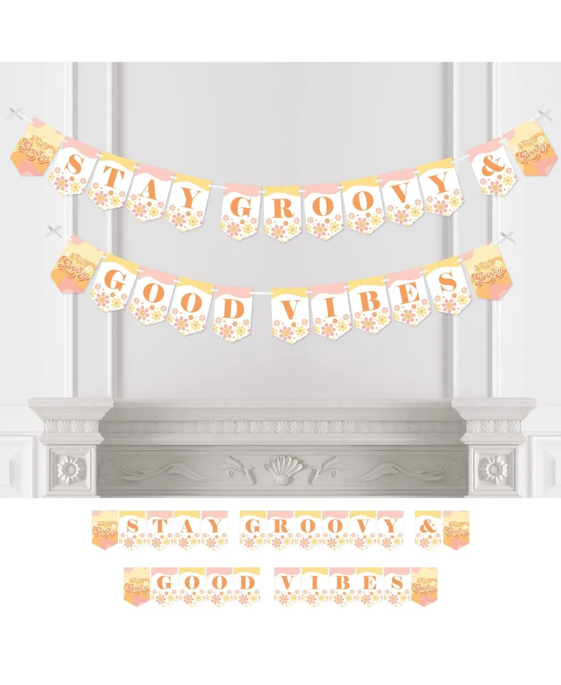 Stay Groovy Boho Hippie Party Bunting Banner - Stay Groovy & Good Vibes - Assorted Pre