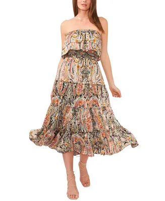 1.state Women's Strapless Tiered Ruffle Midi Dress
