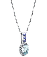 Aquamarine (3/4 ct. t.w.), Iolite (1/6 ct. t.w.) & Diamond (1/6 ct. t.w.) Halo 18" Pendant Necklace in 14k White Gold