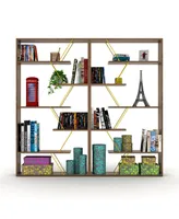 Simplie Fun Wood Frame Etagere Open Back 6 Shelves Bookcase Industrial Bookshelf