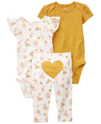Carter's Baby Girls Heart Floral Bodysuits and Pants, 3 Piece Set