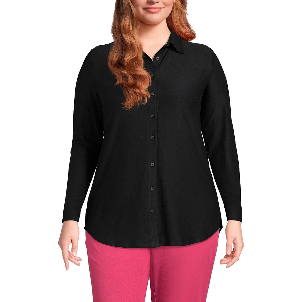 Lands' End Plus Size Long Sleeve Soft Performance Roll Tab Tunic