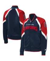 Women's Starter Navy Cleveland Guardians Touchdown Raglan Full-Zip Track Jacket