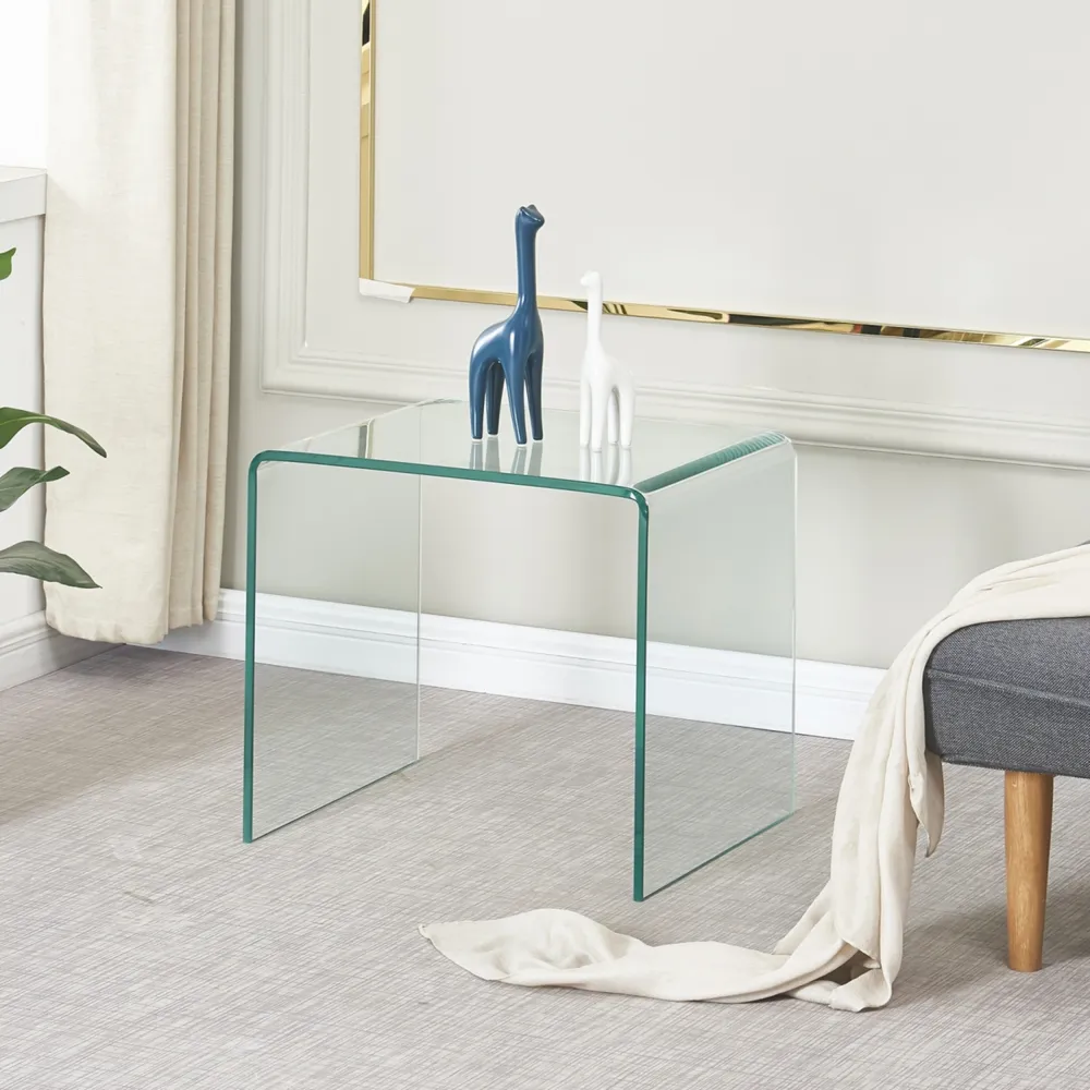 Simplie Fun Small Clear Glass Side & End Table, Tempered Glass End Table Small Coffee Table