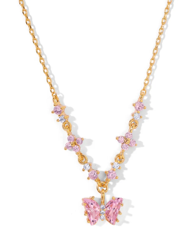 Girls Crew Pink Faux Cubic Zirconia Flutter Love Butterfly Necklace