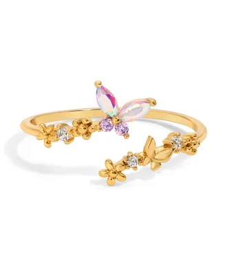 Girls Crew Crystal Multi-Color Dance of the Butterfly Adjustable Ring
